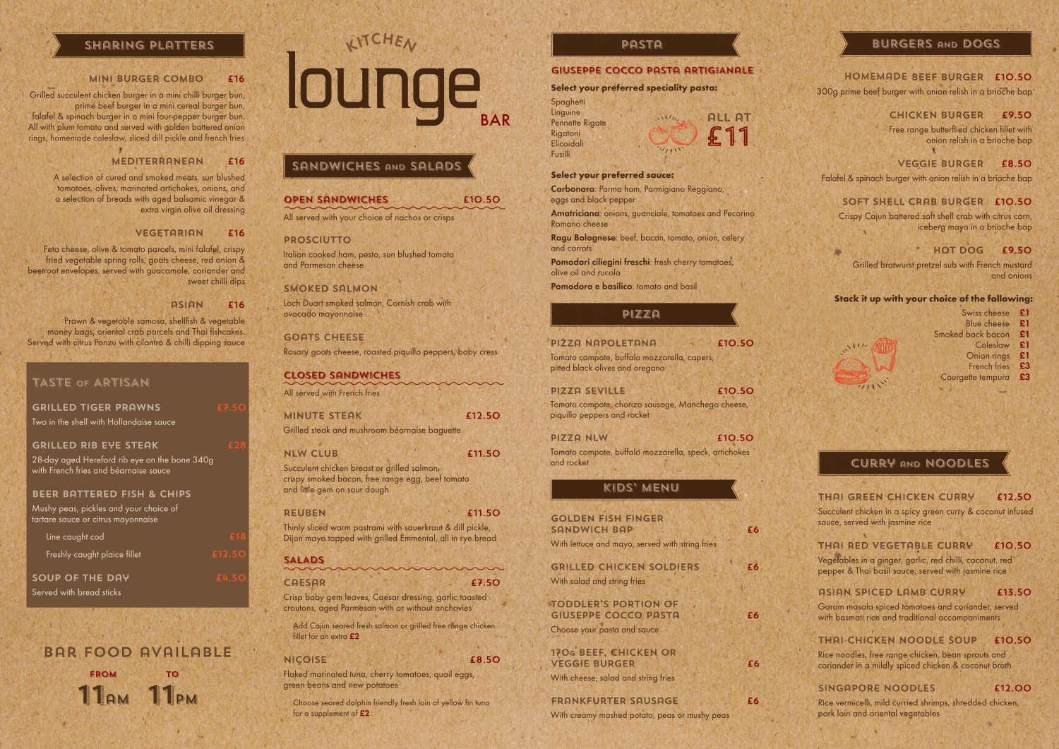 picture of the lounge menu